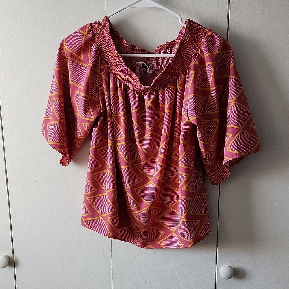 Vibrant Pink and Orange Geometric Blouse